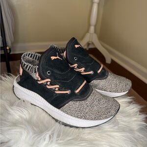 Puma Black and Pink Knit Athletic Shoes